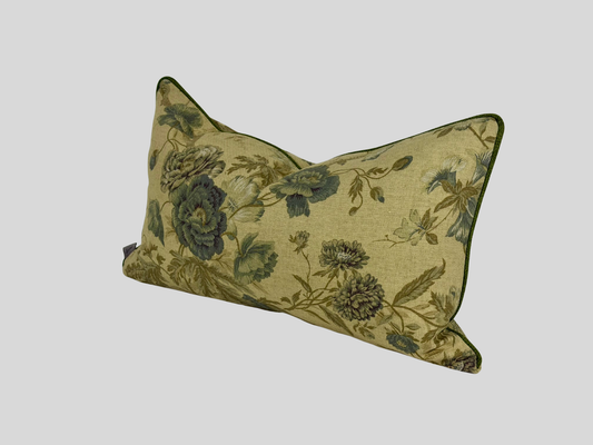 Beige floral cushion cover with green piping 30x50
