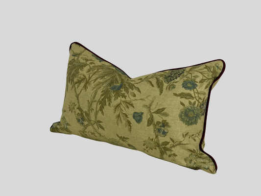 Beige floral cushion cover with burgundy piping 30x50