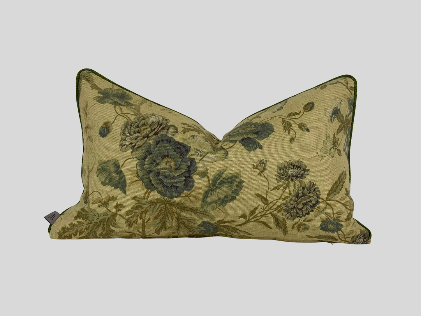 Beige floral cushion cover with green piping 30x50