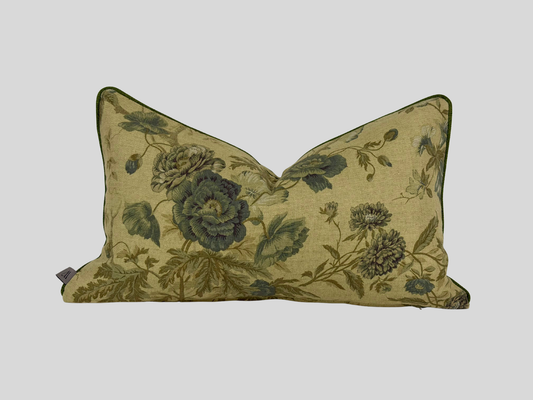 Beige floral cushion cover with green piping 30x50