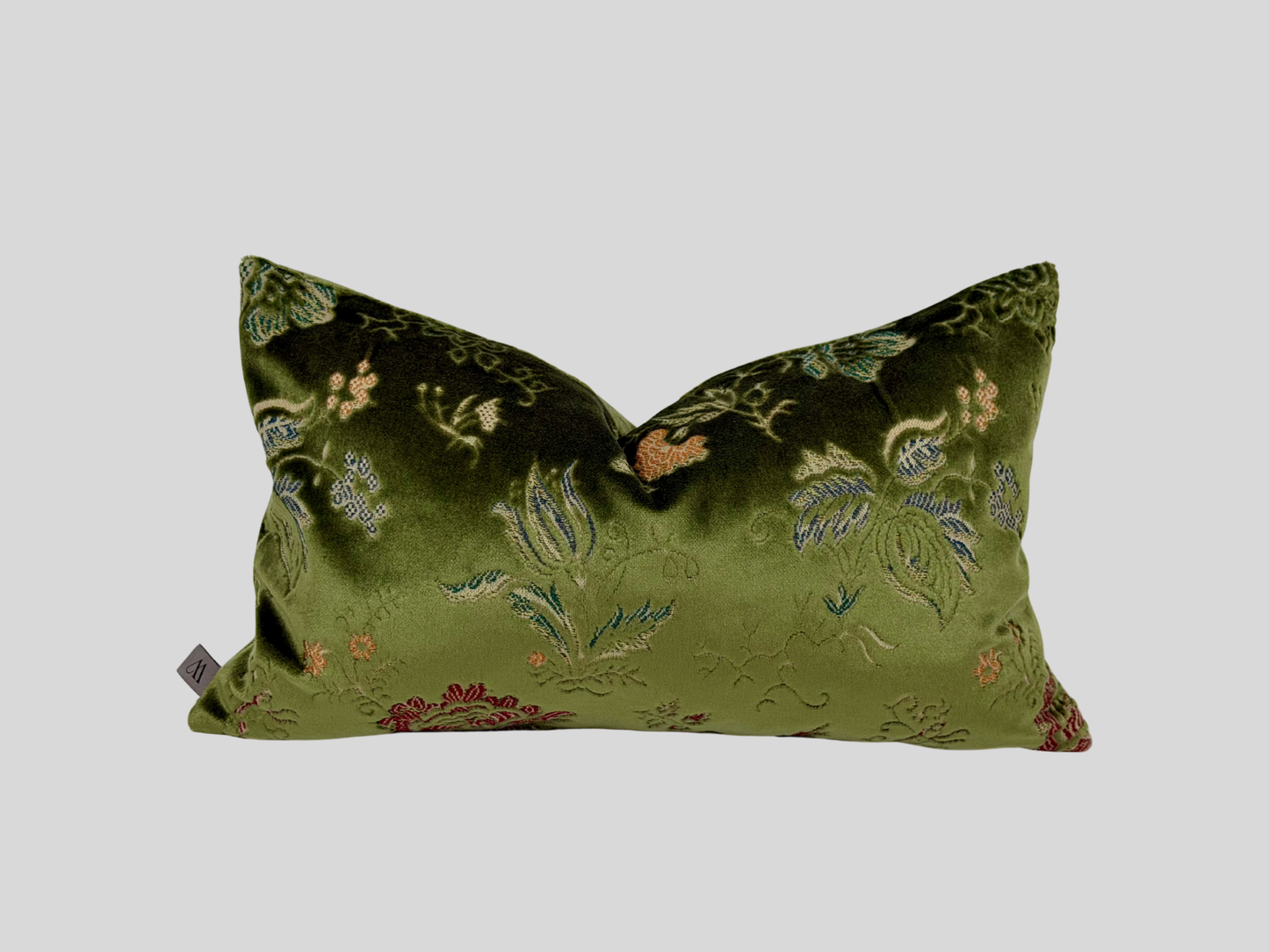 Green velour embroidered cushion cover 30x50
