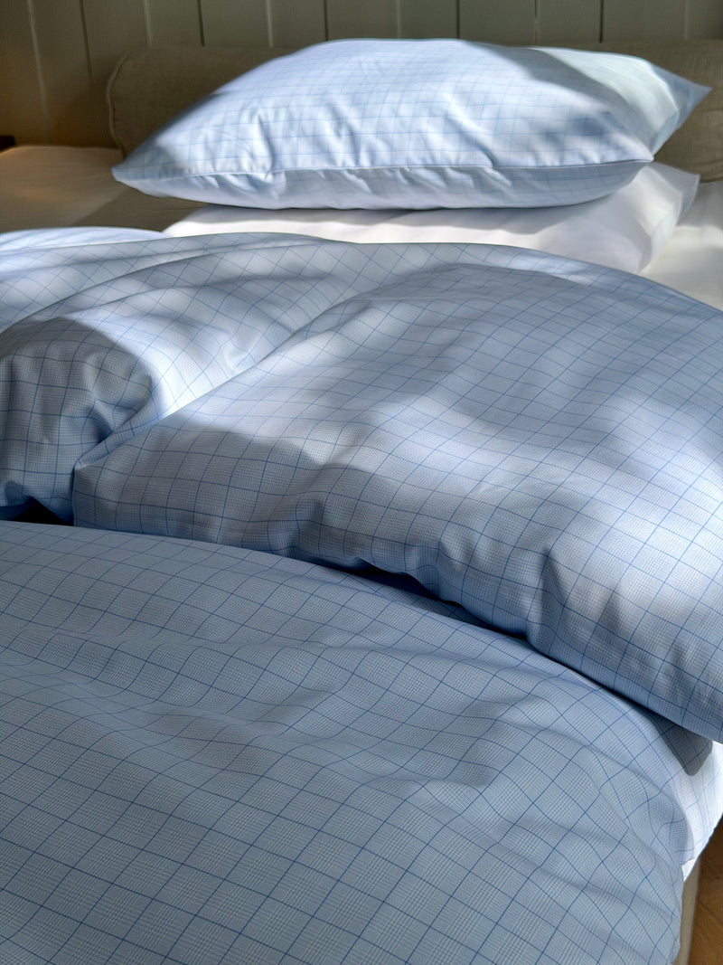 Blue checked signature twill duvet cover